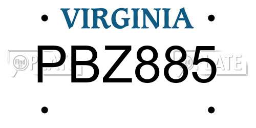PBZ885 Virginia License Plate