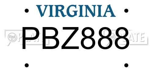 PBZ888 Virginia License Plate