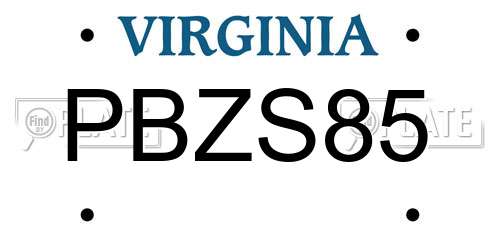 PBZS85 Virginia License Plate