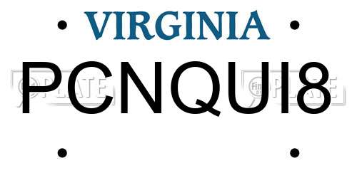 PCNQUI8 Virginia License Plate