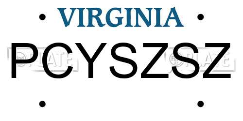 PCYSZSZ Virginia License Plate