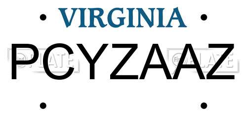 PCYZAAZ Virginia License Plate
