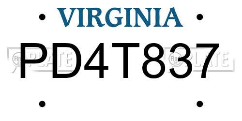 PD4T837 Virginia License Plate