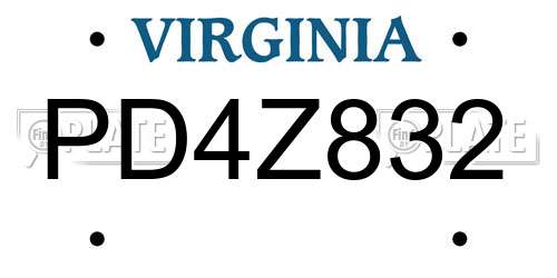 PD4Z832 Virginia License Plate