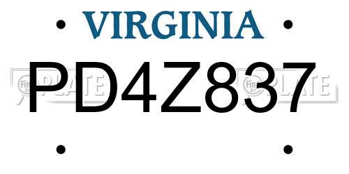 PD4Z837 Virginia License Plate