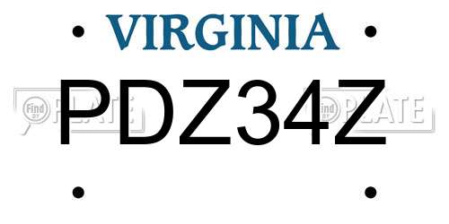 PDZ34Z Virginia License Plate