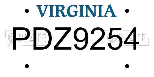 PDZ9254 Virginia License Plate