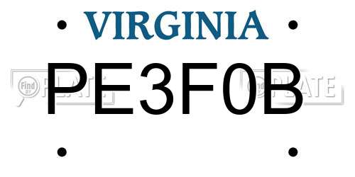 PE3F0B Virginia License Plate