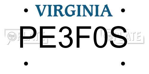 PE3F0S Virginia License Plate