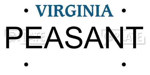 PEASANT Virginia License Plate