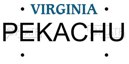 PEKACHU Virginia License Plate