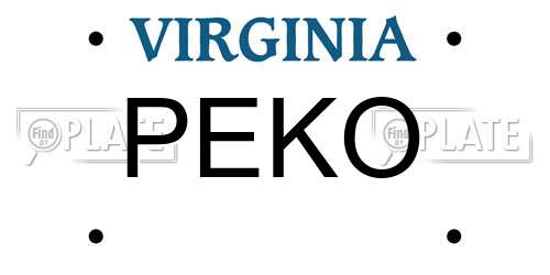 PEKO Virginia License Plate