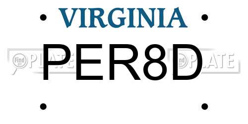 PER8D Virginia License Plate