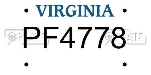 PF4778 Virginia License Plate