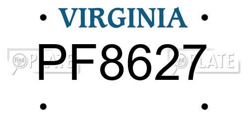 PF8627 Virginia License Plate