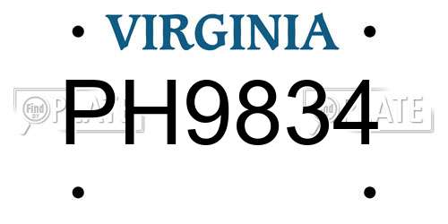 PH9834 Virginia License Plate