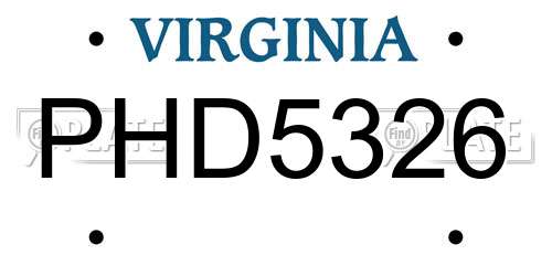 PHD5326 Virginia License Plate
