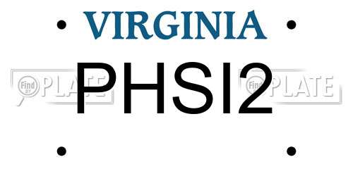 PHSI2 Virginia License Plate
