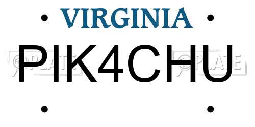 PIK4CHU Virginia License Plate