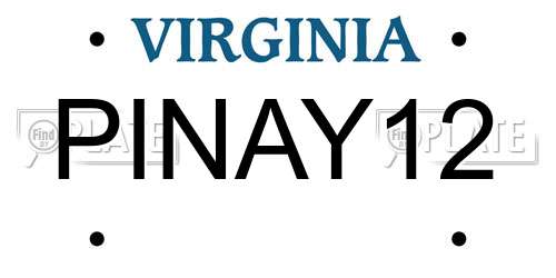 PINAY12 Virginia License Plate