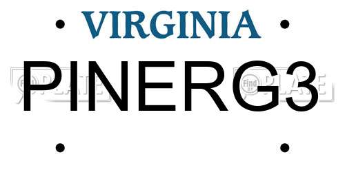 PINERG3 Virginia License Plate