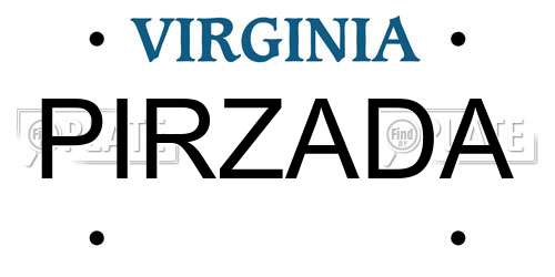 PIRZADA Virginia License Plate