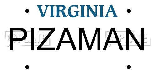 PIZAMAN Virginia License Plate