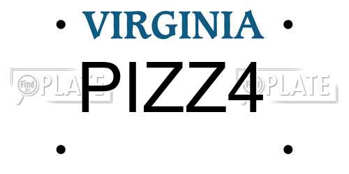 PIZZ4 Virginia License Plate