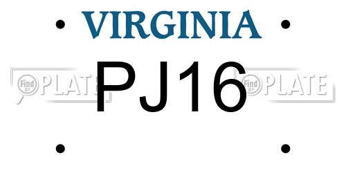 PJ16 Virginia License Plate