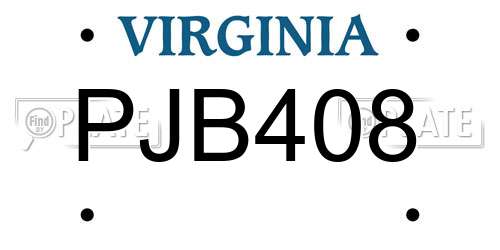 PJB408 Virginia License Plate