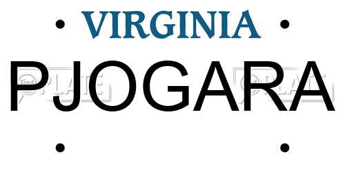 PJOGARA Virginia License Plate