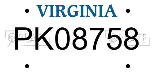 PK08758 Virginia License Plate