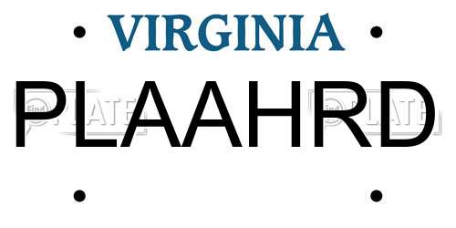 PLAAHRD Virginia License Plate