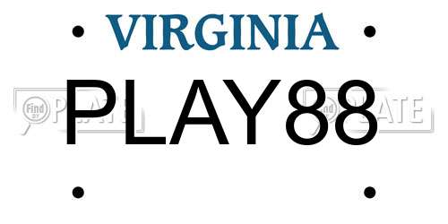 PLAY88 Virginia License Plate
