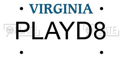 PLAYD8 Virginia License Plate