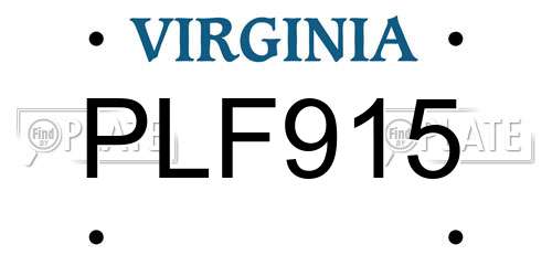 PLF915 Virginia License Plate