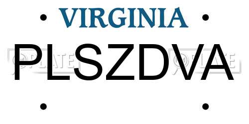 PLSZDVA Virginia License Plate