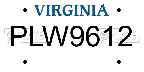 PLW9612 Virginia License Plate