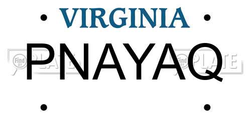 PNAYAQ Virginia License Plate