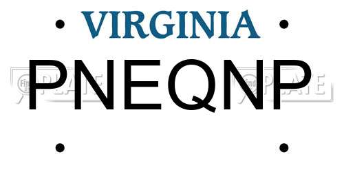 PNEQNP Virginia License Plate