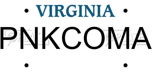 PNKCOMA Virginia License Plate