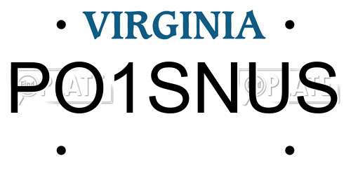 PO1SNUS Virginia License Plate