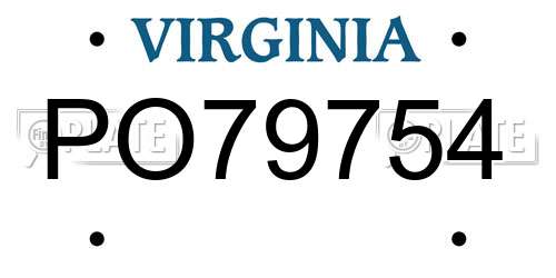 PO79754 Virginia License Plate