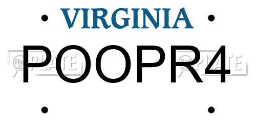 POOPR4 Virginia License Plate