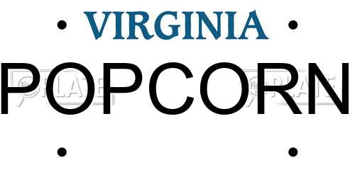 POPCORN Virginia License Plate