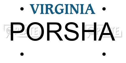 PORSHA Virginia License Plate