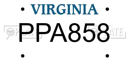PPA858 Virginia License Plate