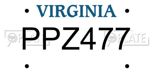 PPZ477 Virginia License Plate
