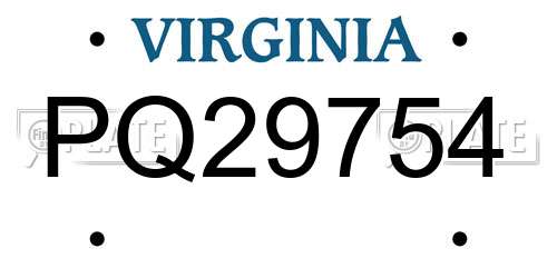 PQ29754 Virginia License Plate