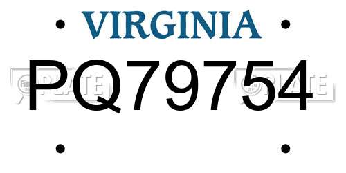 PQ79754 Virginia License Plate